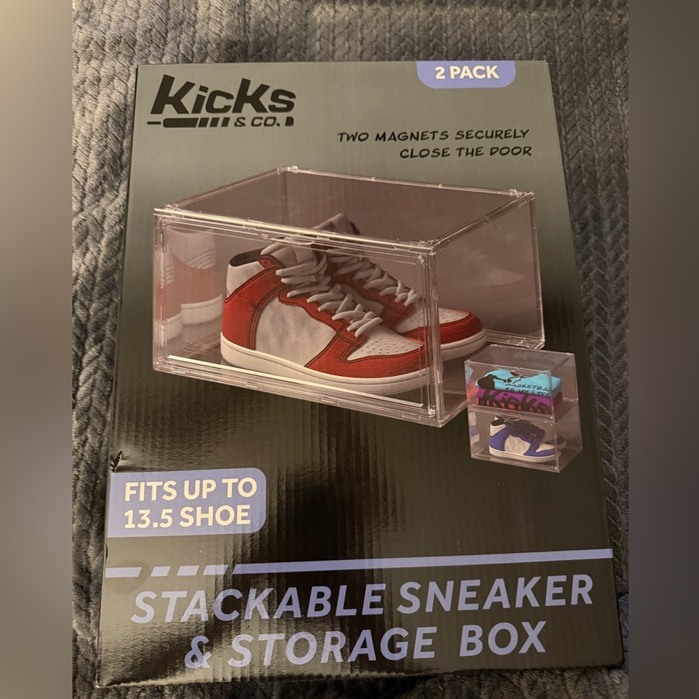 Magnetic Stackable Sneaker & Storage Clear Shoe Box  Organizer Clear Case 2 Pack